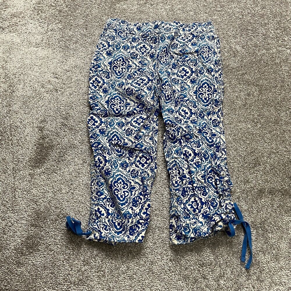 Chico's Cropped Pants Blue Floral Womens Chico 0 Regular US Small Cotton 30x20